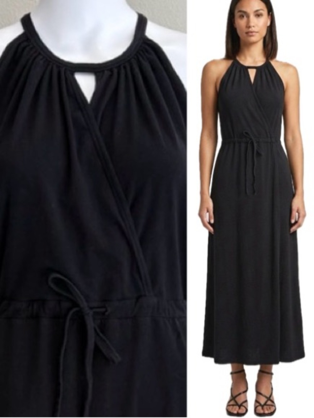 Hard Tail Halter Wrap Front Maxi Dress Size Small Black Jersey Knit Sundress Y2K